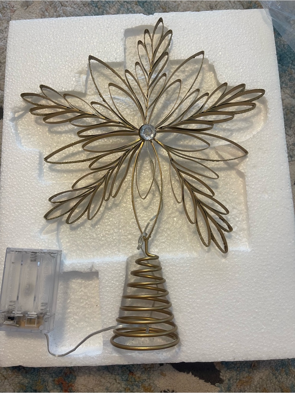 13” Illuminated Metal Snowflake  Tree Topper with Crystal Center